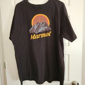 Marmot Tee Mens XL Black with Mountain Logo Hiking Outdoors Gorpcore Cotton